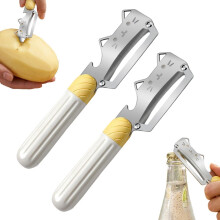 (Cat Ears, -) 2 in 1 Peeler – Stainless Steel Fruit Peeler, Ergonomic Wooden Handle