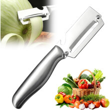 (Sliver, 1PCS) Pelapatate 2 in 1 – Manico legno e apribottiglie, affettatrice mela patata