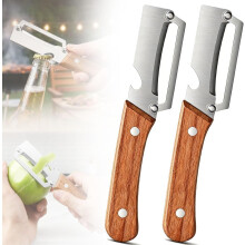 (2 pcs, -) 2-in-1 Ultra-Sharp Peeler – Wooden Handle & Bottle Opener for Veg & Fruits