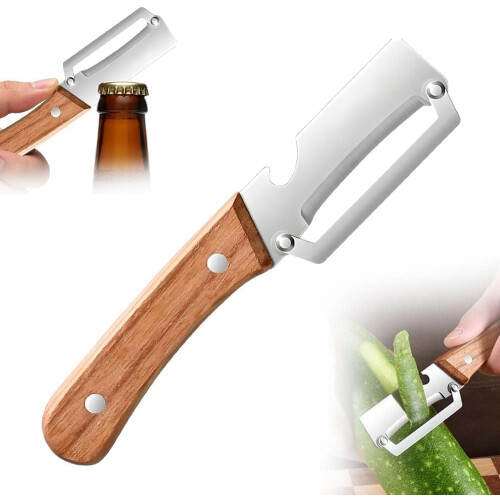 (1PCS, -) 2 pack κοφτερός ανοξείδωτος αποφλοιωτής – ξύλινη λαβή & ανοιχτήρι για αγγούρι