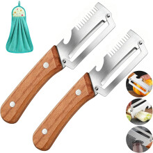 (Upgrade-2PCS, -) 2-in-1 Fruit Tool – Ergonomic Wooden Handle & Bottle Opener, Stainless Steel