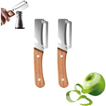 (2PCS, -) 2 Pack Vegetable Peeler – Bottle Opener & Wooden Handle, Stainless Steel