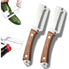 (Wood, -) 2v1 škrabka – nerezová škrabka na ovoce, ergonomická dřevěná rukojeť