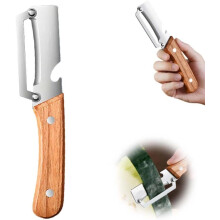 (1PCS, -) Pelapatate frutta pesante – Lama acciaio inox e manico legno, con apribottiglie