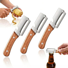 (3PCS, -) 2 Pack Multifunctional Peeler – Wooden Handle & Bottle Opener for Fruits & Veg