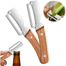 (2PCS, -) Stainless Steel Peeler – Wooden Handle & Bottle Opener, for Apple & Pumpkin