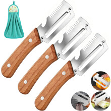 (Upgrade-3PCS, -) 2-in-1 Fruit Tool – Ergonomic Wooden Handle & Bottle Opener, Stainless Steel