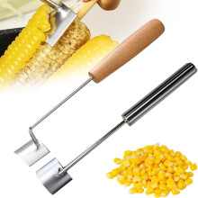 (Wood+Silver, -) Corn Cob Stripper Tool – Stainless Steel Corn Peeler, Multifunctional Kitchen Gadget