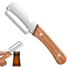 (1PCS, -) Stainless Steel Peeler – Wooden Handle & Bottle Opener, for Apple & Pumpkin