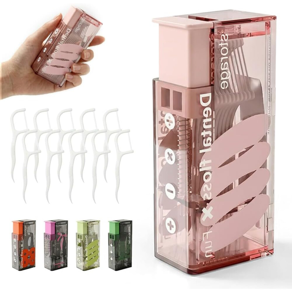 Oimg Pink (, -) 60 Pcs Pop-Up Floss Dispenser Â Refillable Floss Pick Holder For Home & Restaurant