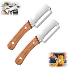 (2PCS, -) 2 Pack pelapatate pesante – 2 in 1 acciaio inox con manico legno e apribottiglie