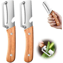 (2PCS, -) Curățător fructe rezistent – lamă inox mâner lemn, cu deschizător sticle