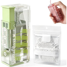 (1set Green, -) Dispenser filo interdentale con 50 pz – Pop-up ricaricabile per casa e ristorante