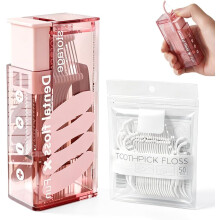 (1set Pink, -) Dispenser filo interdentale con 50 pz – Pop-up ricaricabile per casa e ristorante