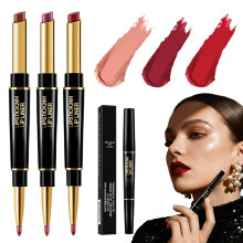 (C-3PCS, -) Dúo delineador labios pintalabios 2 en 1 voluminizador hidratante larga duración color