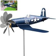 (Blue, -) Kinetic Metal Wind Spinner – Shark Mouth Warplane Weather Vane for Garden & Lawn