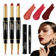 (A-3PCS, -) Dúo delineador labios pintalabios 2 en 1 voluminizador hidratante larga duración color