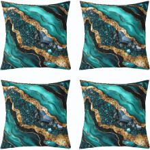 (Gold Turquoise, 20" x 20" (Pack of 4)) 4x turkos marmor prydnadskuddfodral 18x18 – Abstrakt guld svart teal, bronzerande paljetter