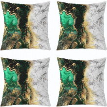 (Gold Black Green, 18" x 18" (Pack of 4)) 4x turkos marmor prydnadskuddfodral 18x18 – Abstrakt guld svart teal, bronzerande paljetter