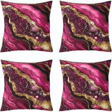 (Gold Hot Pink, 20" x 20" (Pack of 4)) 4x turkos marmor prydnadskuddfodral 18x18 – Abstrakt guld svart teal, bronzerande paljetter