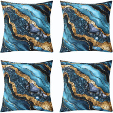 (Gold Blue, 18" x 18" (Pack of 4)) 4x turkos marmor prydnadskuddfodral 18x18 – Abstrakt guld svart teal, bronzerande paljetter
