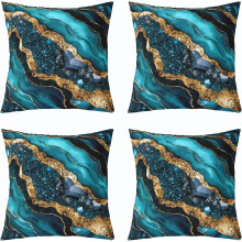 (Gold Teal, 20" x 20" (Pack of 4)) 4x turkos marmor prydnadskuddfodral 18x18 – Abstrakt guld svart teal, bronzerande paljetter