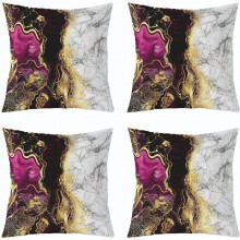 (Gold Black Purple, 18" x 18" (Pack of 4)) 4x turkos marmor prydnadskuddfodral 18x18 – Abstrakt guld svart teal, bronzerande paljetter