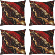 (Gold Dark Red, 20" x 20" (Pack of 4)) 4x turkos marmor prydnadskuddfodral 18x18 – Abstrakt guld svart teal, bronzerande paljetter