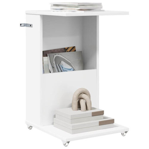 VidaXL vidaXL Side Table with Wheel White 40 x 35 x 60 cm Engineered Wood 2