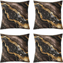 (Gold Brown, 16" x 16" (Pack of 4)) 4x turkos marmor prydnadskuddfodral 18x18 – Abstrakt guld svart teal, bronzerande paljetter