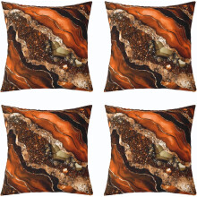(Gold Orange, 18" x 18" (Pack of 4)) 4x turkos marmor prydnadskuddfodral 18x18 – Abstrakt guld svart teal, bronzerande paljetter