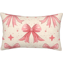 (Pink Bow Painting, 20" x 14" (Pack of 1)) Vårblomma målning ländryggskuddfodral – 14x20 tum rektangulärt fodral med dold dragkedja