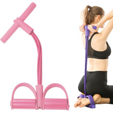 (Pink, -) 4 Tube Pedal Ankle Puller Resistance Band – for Men & Women Workout, Home Gym