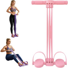 (Pink, -) Banda resistencia pedal caucho natural 6 tubos multifunción tirador pies brazos piernas