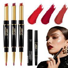 (D-3PCS, -) Dúo delineador labios pintalabios 2 en 1 voluminizador hidratante larga duración color