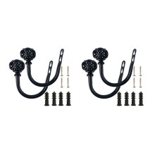 2 Pair of Metal Curtain Hooks - Retro Wall Mounted Curtain Hold Back Tiebacks Wall Hook Tassel Drapery Holder (Black)