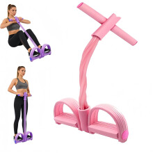 (Pink, -) Tirador tobillo pedal 4 tubos banda elástica yoga tensión látex natural fitness equipo
