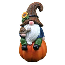 Fall Gnomes Statue Decor, Thanksgiving Gnome Pumpkin Gnome White Beard Gnome Statue Fall Pumpkin Fairy Statue Resin Deco