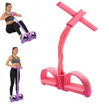 (Red, -) Tirador tobillo pedal 4 tubos banda elástica yoga tensión látex natural fitness equipo