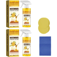 (4oz 2pcs, -) Mehiläisvaha huonekalujen kiillotus ja puhdistus – 4oz suihke puulattioille ja kaappeihin, sienellä ja pyyhkeellä
