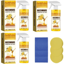 (4oz 3pcs, -) Mehiläisvaha huonekalujen kiillotus ja puhdistus – 4oz suihke puulattioille ja kaappeihin, sienellä ja pyyhkeellä