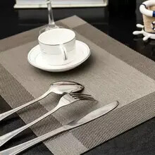 (Silver) PVC Anti Slip Western Style Mat Solid Color Striped Insulated Coaster Tableware Mat Kitchen Table Accessories European Style
