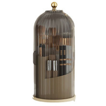 Makeup Brush Holder Storage Box 360 Rotating Cosmetic Storage Box with Cover Lipstick Eyebrow Pencil Storage Rack Black