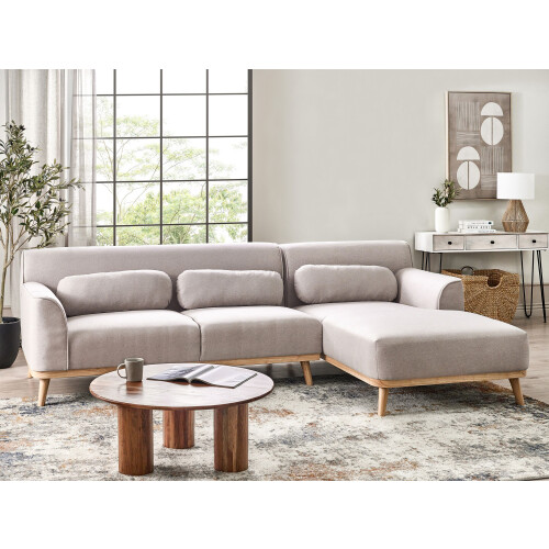 Beliani Corner Sofa 3 Seater SIMOS Fabric Light Grey Left Hand 1