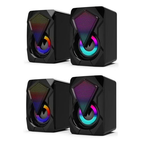 2X X2 Computer Speakers with Subwoofer for PC Desktop Computer LED Lighting Home Theater System USB Wired Sound Box