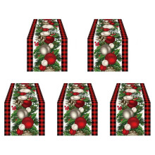 5X Linen Red and Black Check Plaid Christmas Table Runner 72 Inches Long Seasonal Winter Christmas Table Decoration