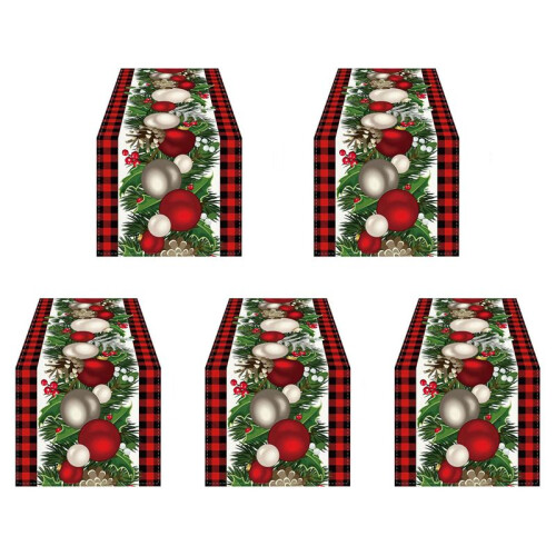 5X Linho Vermelho e Preto Xadrez Xadrez Corredor de Mesa de Natal 72 Polegadas Longa Sazonal Inverno DecoraçãO de Mesa de Natal