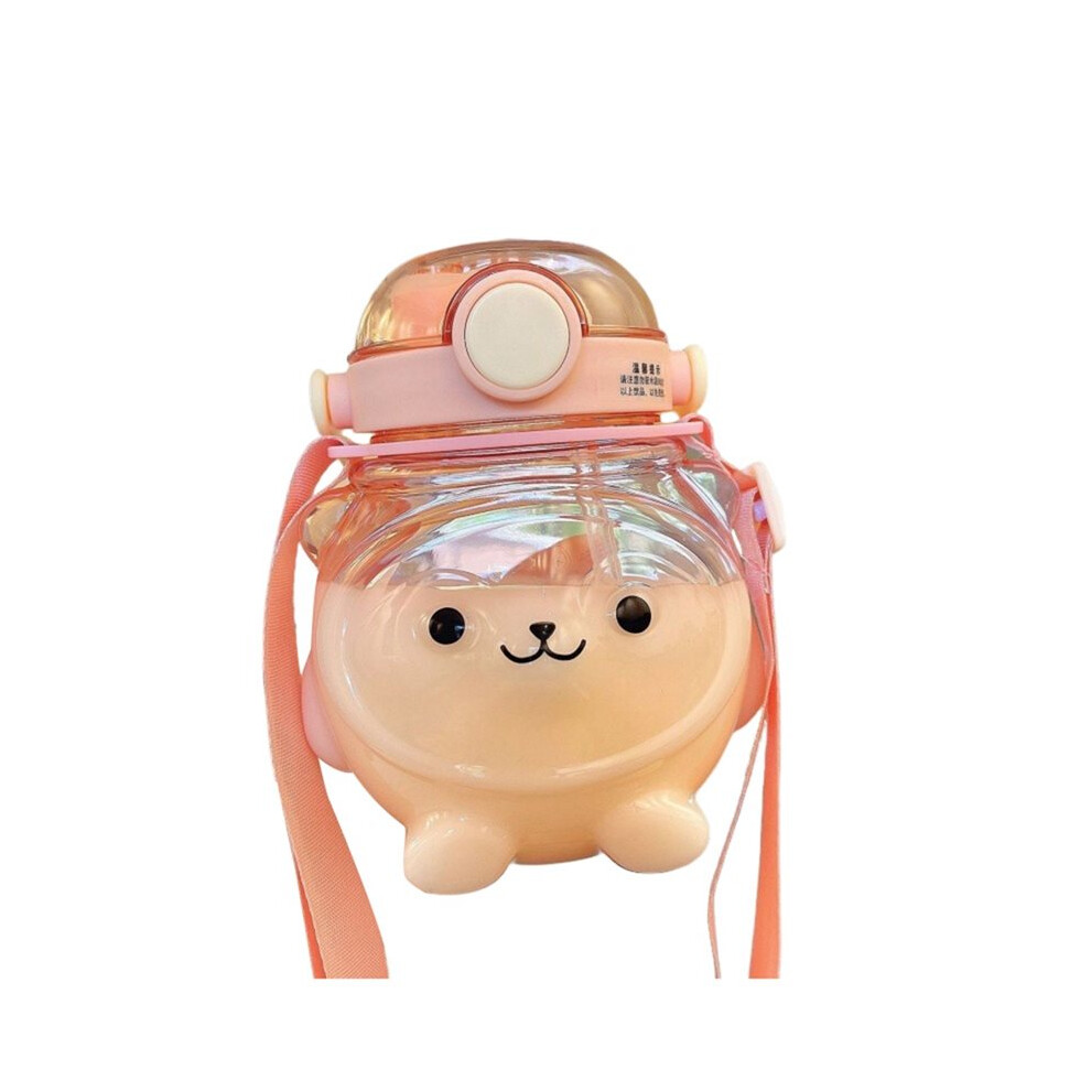 1000Ml Cute Little-Bear Large Capacity Children's Plastic Water Bottle With Straw Little-Bear Straw Cup Cream