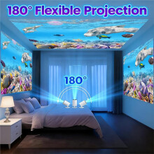 Projector with 4K 1080P Portable TV Projector for Bedroom with WiFi 6 BT 5.2, Auto 180 Rotatable EU Plug