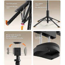 MT86 Automatic Phone Tripod with Phone Clamp Travel Tripod Stand for Outdoor Vlog and Livestreaming